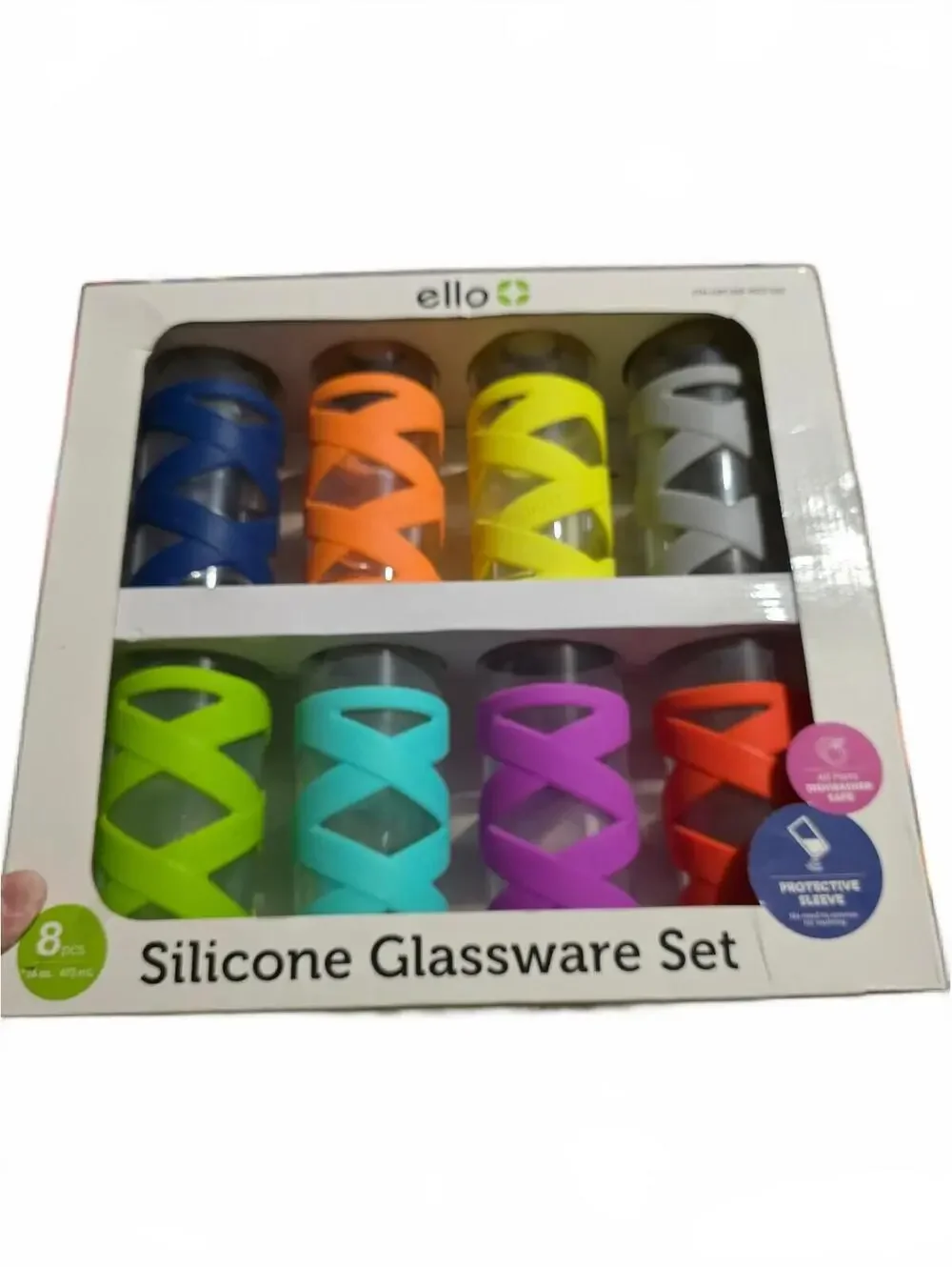 Ello Silicone Glassware Set - 8 Piece, Multi-Color Protective Sleeve Glasses